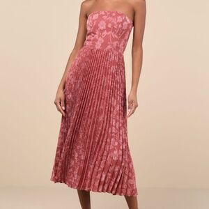 Lulus Perfectly Stunning Rusty Rose Jacquard Strapless Midi Dress Pink - Size L